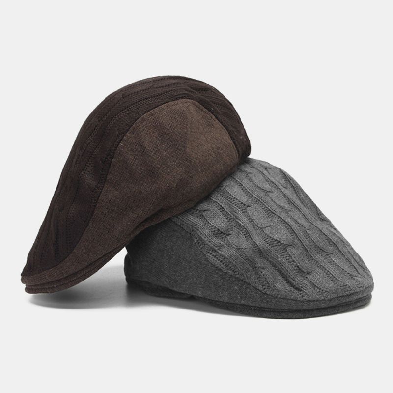 Hommes Coton Maille Respirant Tricoté Casquettes Extérieur Décontracté Chaud Parasol Béret Casquette Plat Chapeau Avant Casquette