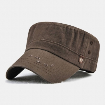 Hommes Coton Make-old Boutons Secoration Rétro Crème Solaire Chapeau Plat Casquette Militaire