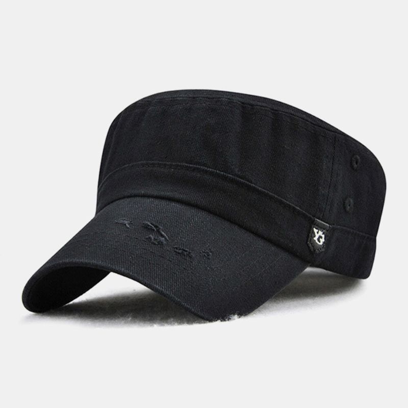 Hommes Coton Make-old Boutons Secoration Rétro Crème Solaire Chapeau Plat Casquette Militaire