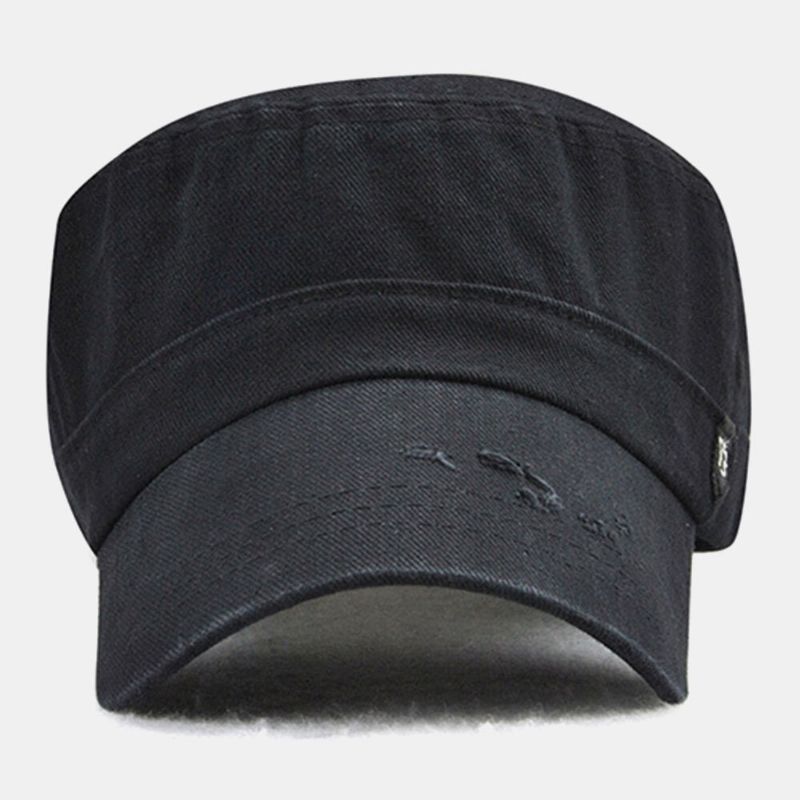 Hommes Coton Make-old Boutons Secoration Rétro Crème Solaire Chapeau Plat Casquette Militaire