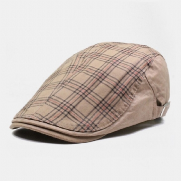 Hommes Coton Motif À Carreaux Couleur Correspondant Décontracté Crème Solaire Béret Casquette Plat Chapeau Avant Chapeau Peintre Chapeau