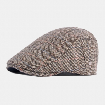 Hommes Coton Motif De Treillis Coloré Plus Velours Chaud Bérets Britannique Rétro Décontracté Parasol Avant Chapeau Gavroche Chapeau