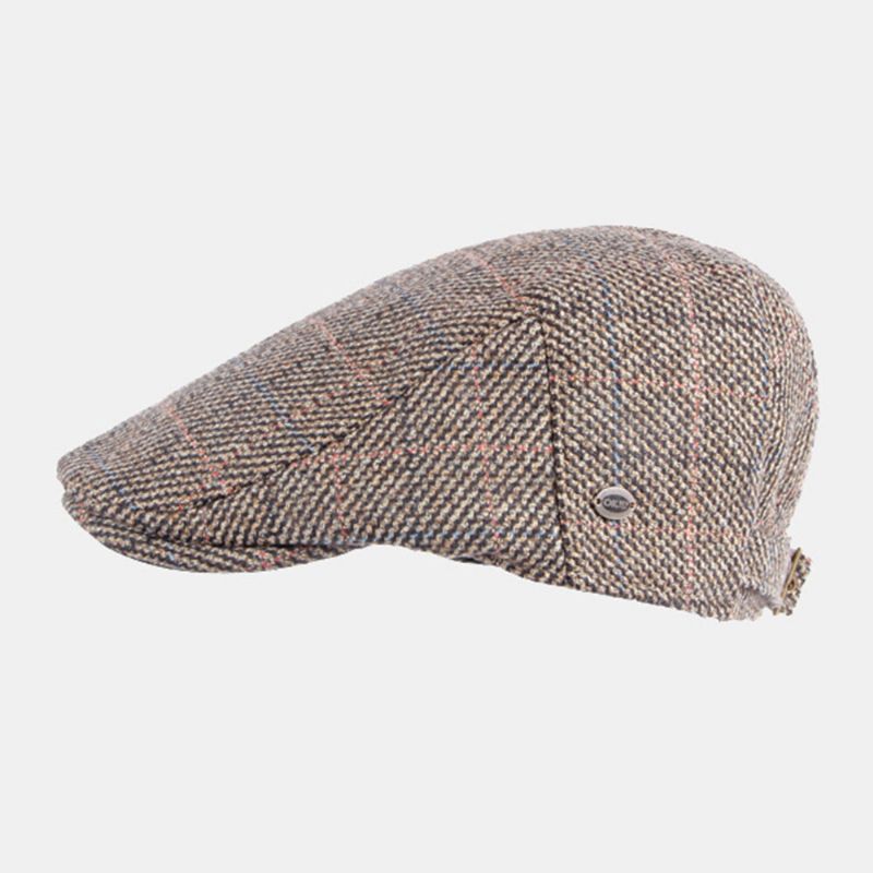 Hommes Coton Motif De Treillis Coloré Plus Velours Chaud Bérets Britannique Rétro Décontracté Parasol Avant Chapeau Gavroche Chapeau