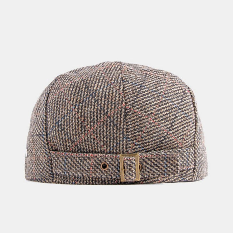 Hommes Coton Motif De Treillis Coloré Plus Velours Chaud Bérets Britannique Rétro Décontracté Parasol Avant Chapeau Gavroche Chapeau