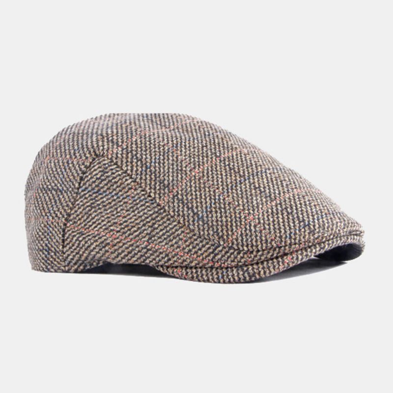 Hommes Coton Motif De Treillis Coloré Plus Velours Chaud Bérets Britannique Rétro Décontracté Parasol Avant Chapeau Gavroche Chapeau