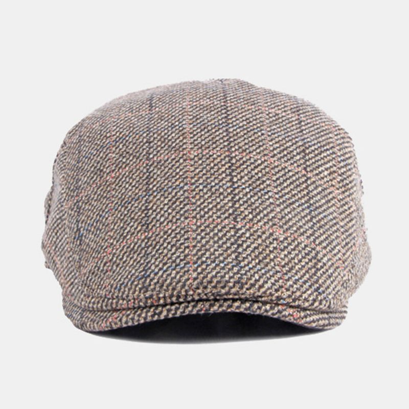 Hommes Coton Motif De Treillis Coloré Plus Velours Chaud Bérets Britannique Rétro Décontracté Parasol Avant Chapeau Gavroche Chapeau