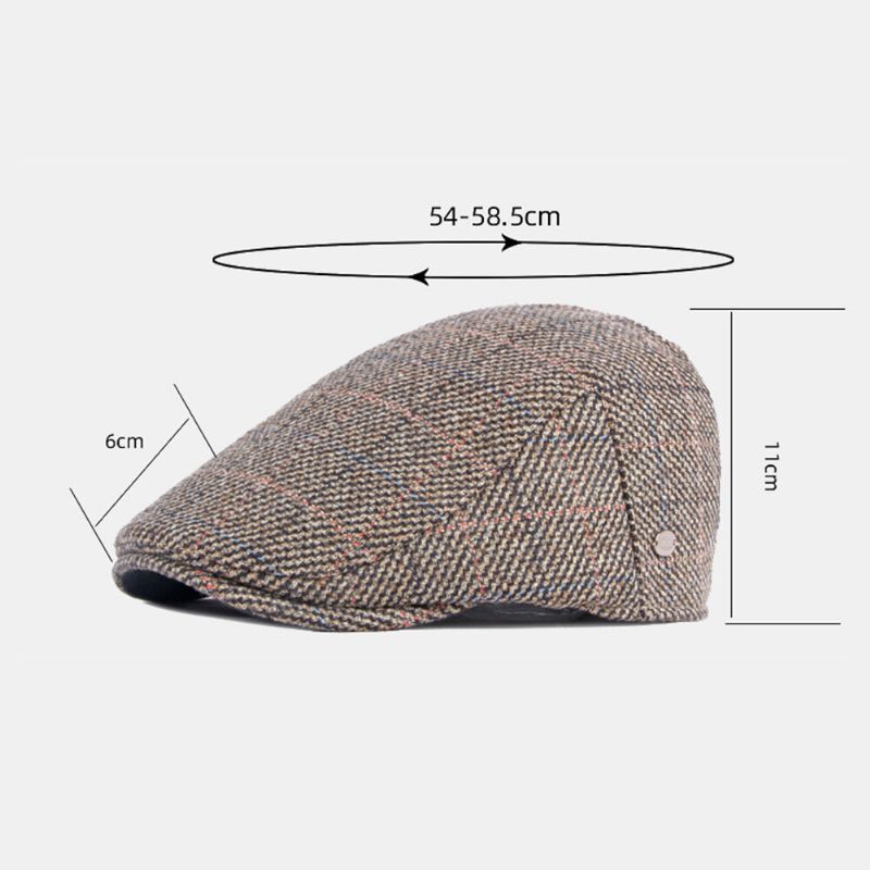 Hommes Coton Motif De Treillis Coloré Plus Velours Chaud Bérets Britannique Rétro Décontracté Parasol Avant Chapeau Gavroche Chapeau