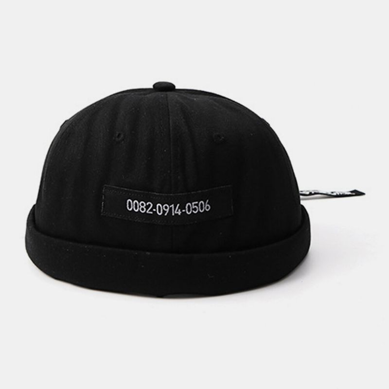 Hommes Coton Numéros Slogan Patch Street Retro Brimless Beanie Landlord Cap Skull Cap