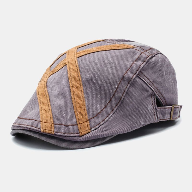 Hommes Coton Patchwork Rétro Crème Solaire Pare-soleil Béret Cap Casquette Avant Chapeau Plat