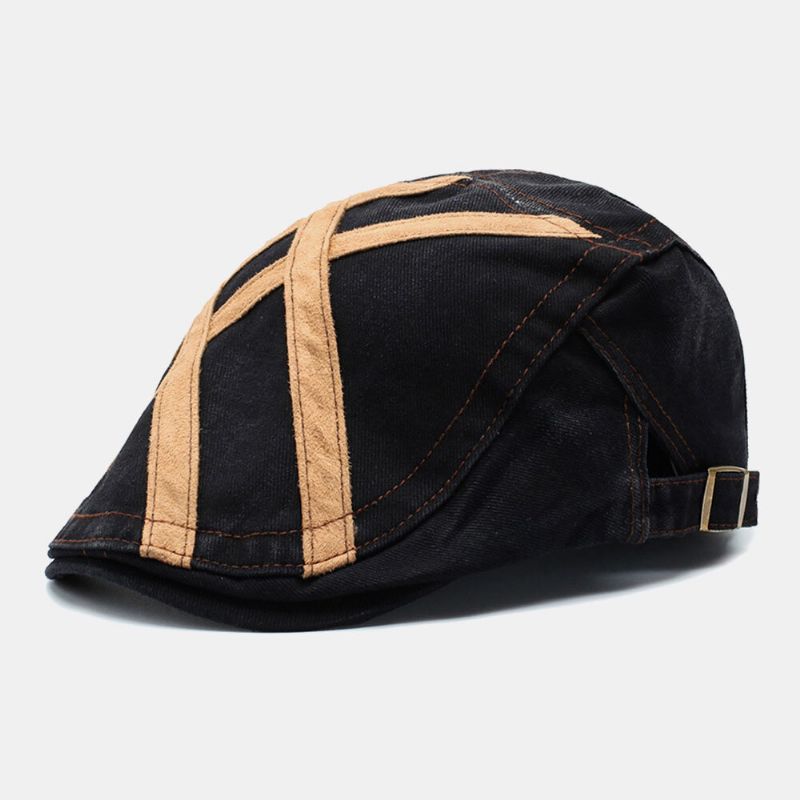 Hommes Coton Patchwork Rétro Crème Solaire Pare-soleil Béret Cap Casquette Avant Chapeau Plat