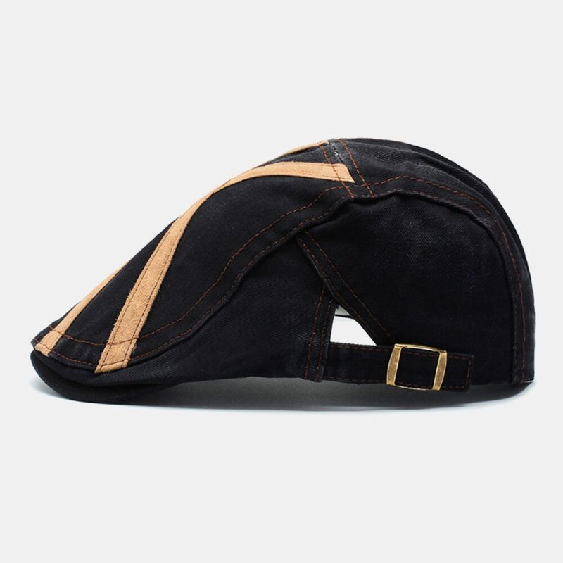 Hommes Coton Patchwork Rétro Crème Solaire Pare-soleil Béret Cap Casquette Avant Chapeau Plat