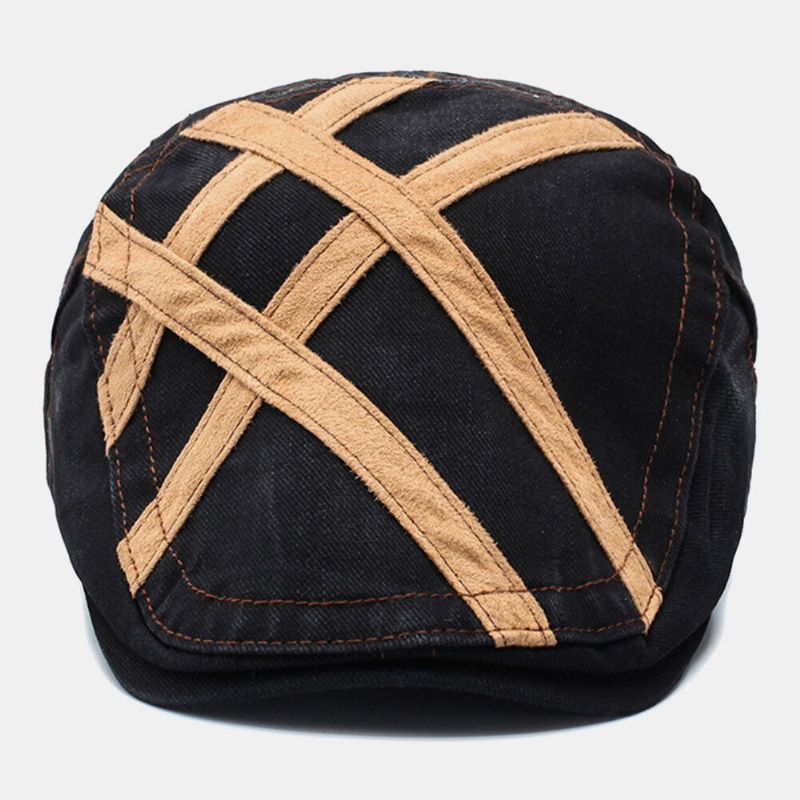 Hommes Coton Patchwork Rétro Crème Solaire Pare-soleil Béret Cap Casquette Avant Chapeau Plat