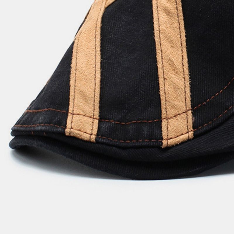 Hommes Coton Patchwork Rétro Crème Solaire Pare-soleil Béret Cap Casquette Avant Chapeau Plat