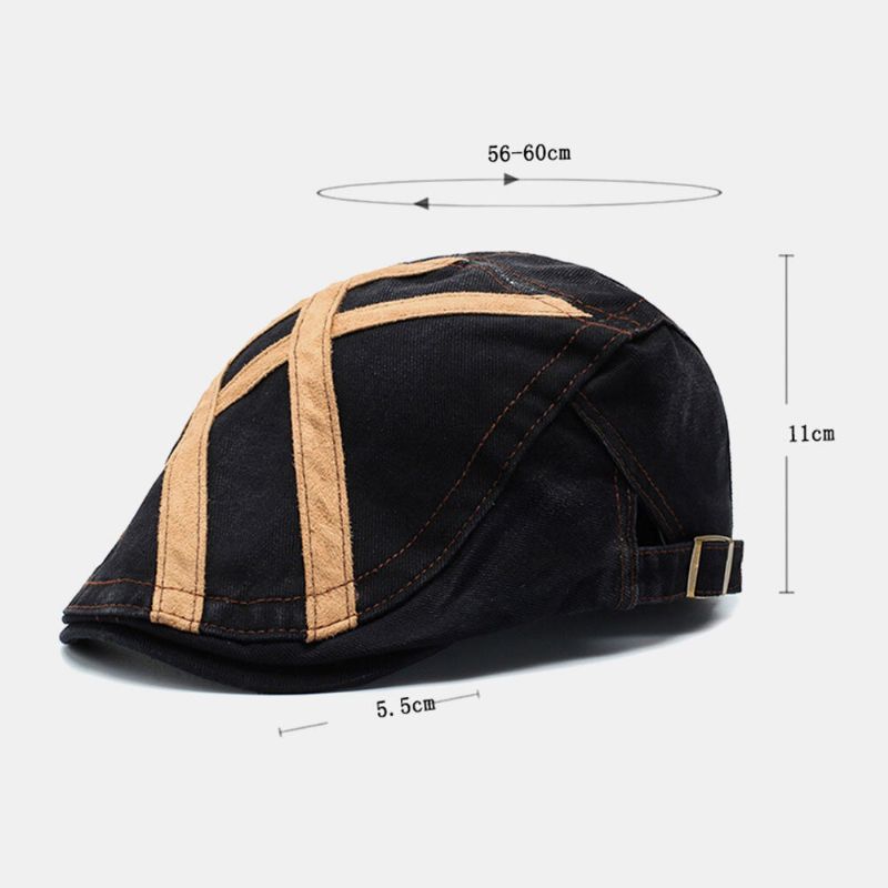 Hommes Coton Patchwork Rétro Crème Solaire Pare-soleil Béret Cap Casquette Avant Chapeau Plat