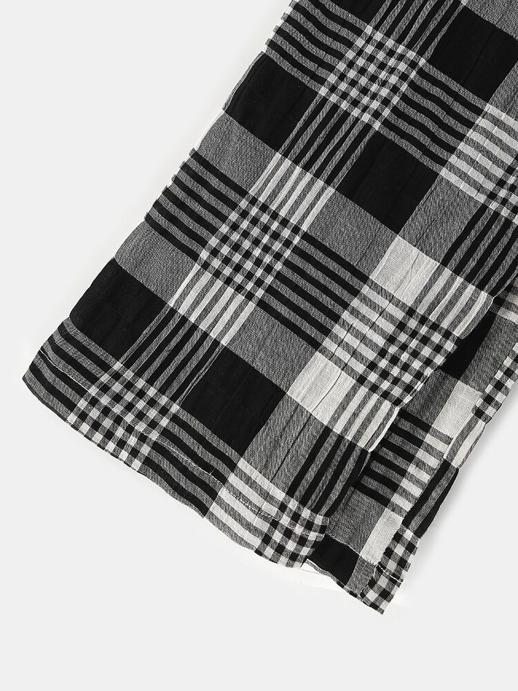 Hommes Coton Plaid Imprimé Mince Lâche Respirant Maison Cordon Mi Taille Salon Pantalon De Sommeil