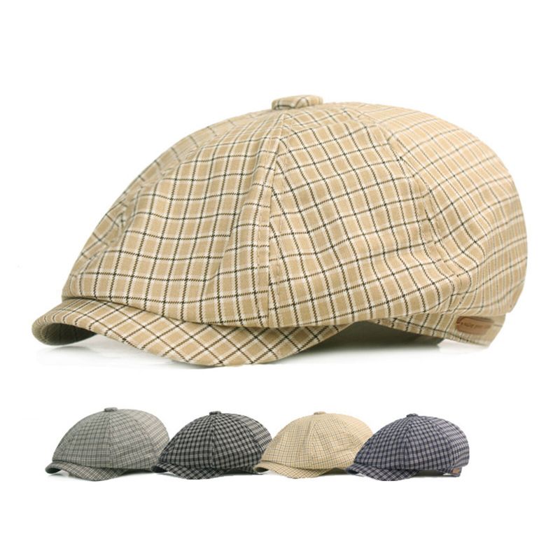 Hommes Coton Plaid Motif Casual Chapeaux Octogonaux Peintre Chapeaux Béret Casquettes Plates