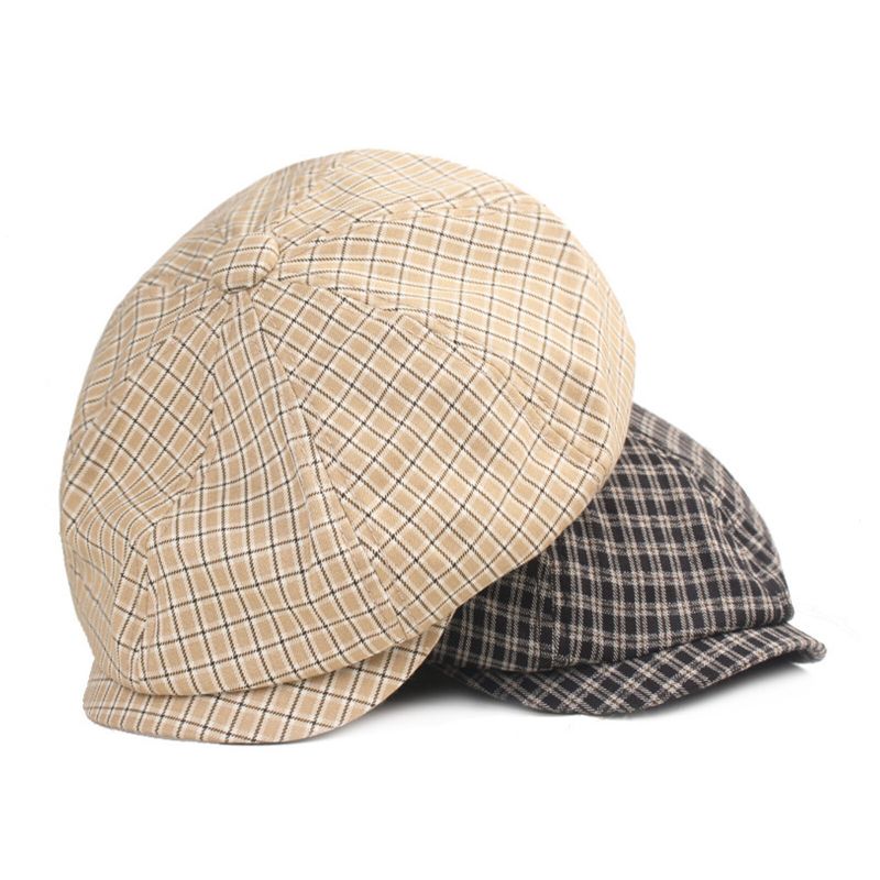 Hommes Coton Plaid Motif Casual Chapeaux Octogonaux Peintre Chapeaux Béret Casquettes Plates