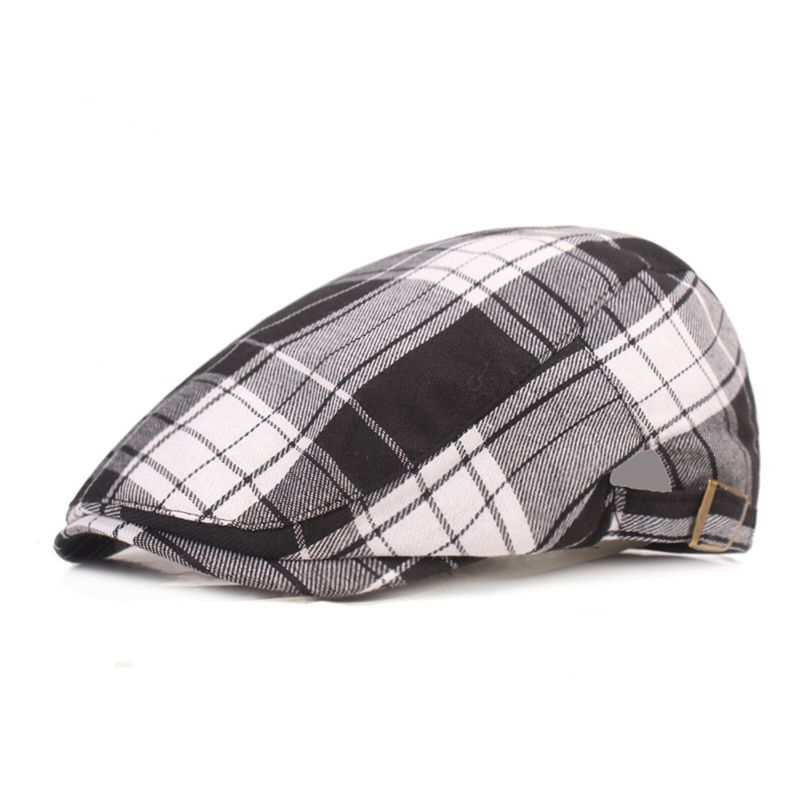 Hommes Coton Plaid Motif Parasol Court Bord Casual Vintage Avant Chapeaux Béret Casquettes Plates