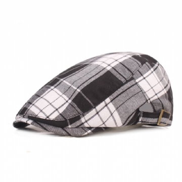 Hommes Coton Plaid Motif Parasol Court Bord Casual Vintage Avant Chapeaux Béret Casquettes Plates