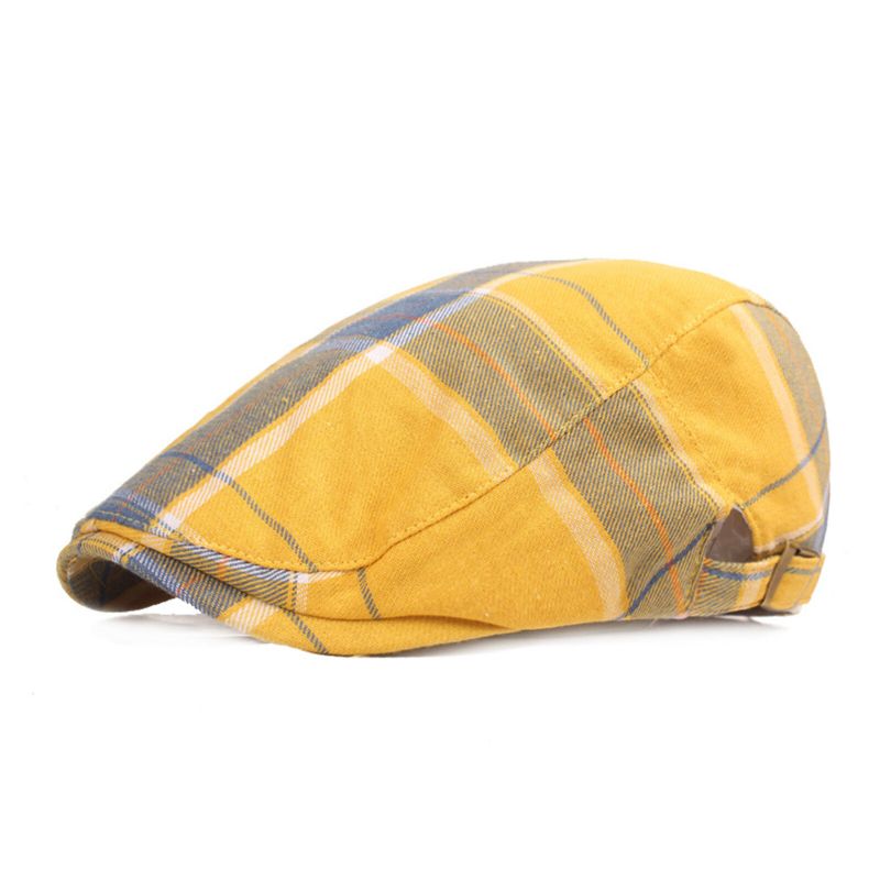 Hommes Coton Plaid Motif Parasol Court Bord Casual Vintage Avant Chapeaux Béret Casquettes Plates