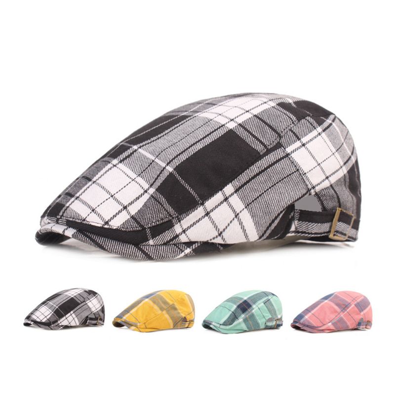 Hommes Coton Plaid Motif Parasol Court Bord Casual Vintage Avant Chapeaux Béret Casquettes Plates