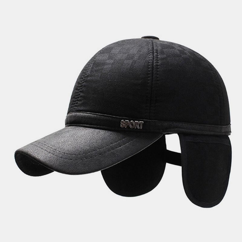 Hommes Coton Pu Bord Patchwork Treillis Motif Casquette De Baseball Intégré Protection Oreille Chaleur Ivy Cap