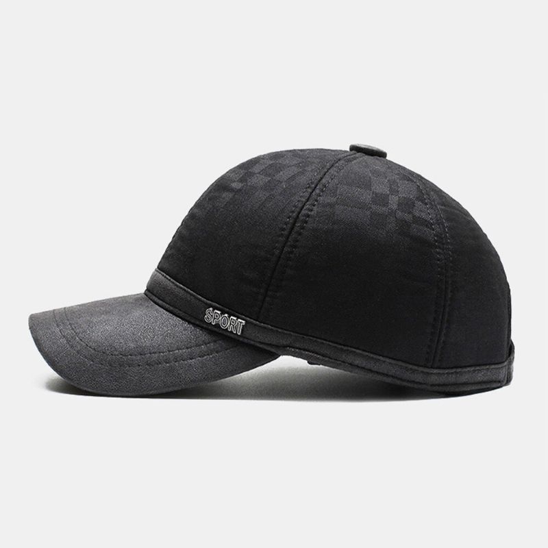 Hommes Coton Pu Bord Patchwork Treillis Motif Casquette De Baseball Intégré Protection Oreille Chaleur Ivy Cap