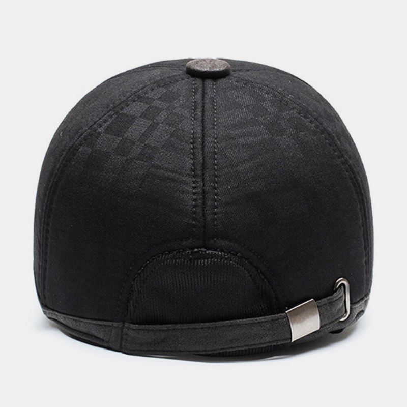 Hommes Coton Pu Bord Patchwork Treillis Motif Casquette De Baseball Intégré Protection Oreille Chaleur Ivy Cap