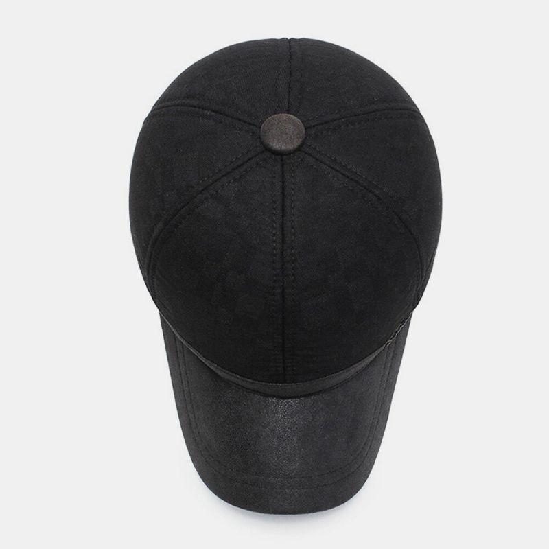 Hommes Coton Pu Bord Patchwork Treillis Motif Casquette De Baseball Intégré Protection Oreille Chaleur Ivy Cap