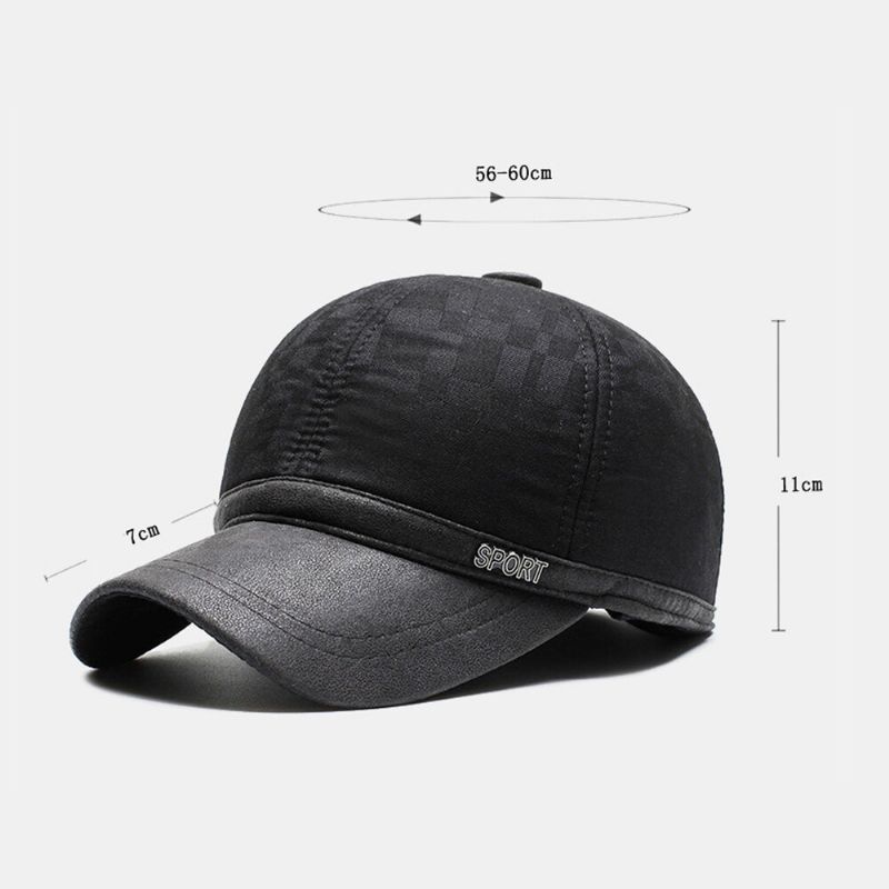 Hommes Coton Pu Bord Patchwork Treillis Motif Casquette De Baseball Intégré Protection Oreille Chaleur Ivy Cap