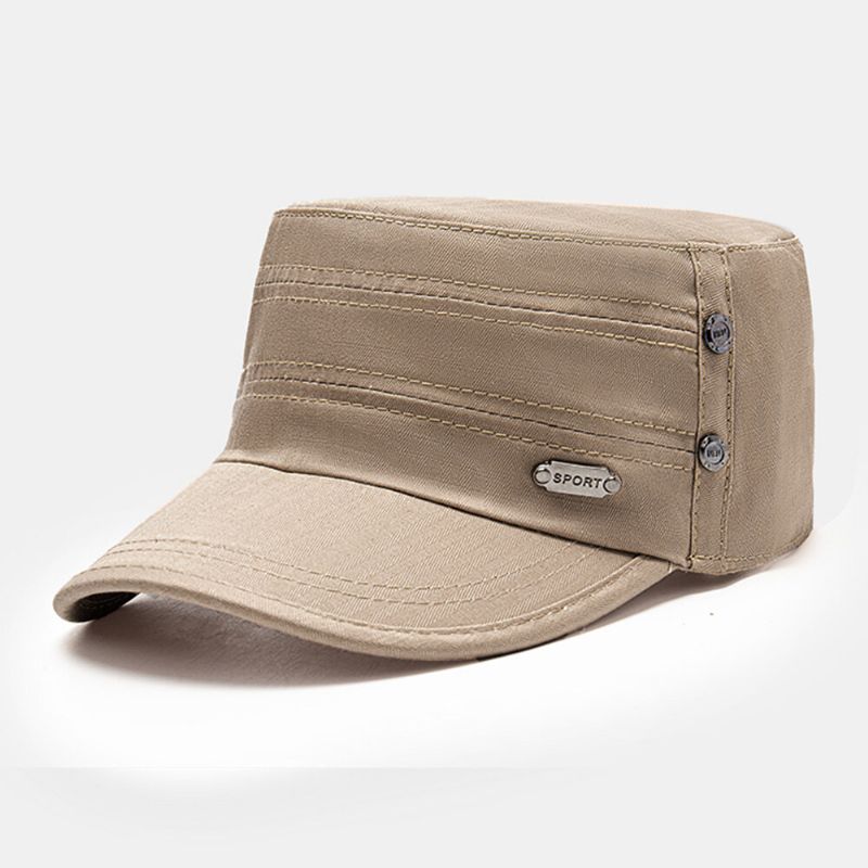 Hommes Coton Sangle Réglable Armée Casquette Cadet Chapeau Étiquette En Métal Conception Casquette Militaire Casquette Plate