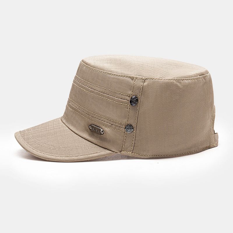 Hommes Coton Sangle Réglable Armée Casquette Cadet Chapeau Étiquette En Métal Conception Casquette Militaire Casquette Plate