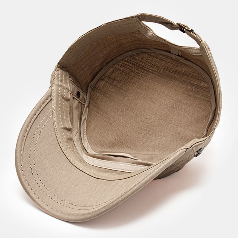 Hommes Coton Sangle Réglable Armée Casquette Cadet Chapeau Étiquette En Métal Conception Casquette Militaire Casquette Plate