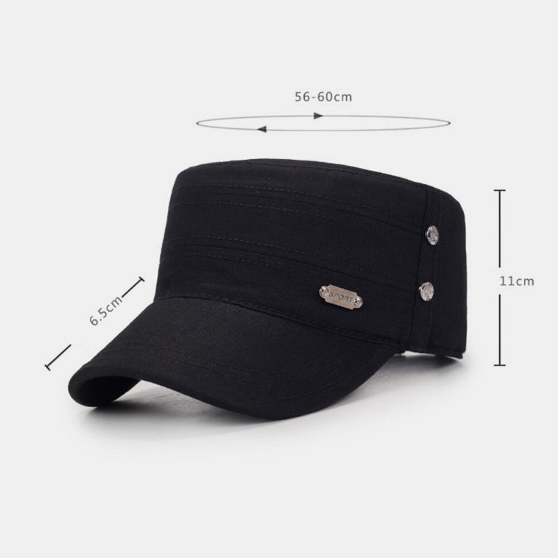 Hommes Coton Sangle Réglable Armée Casquette Cadet Chapeau Étiquette En Métal Conception Casquette Militaire Casquette Plate