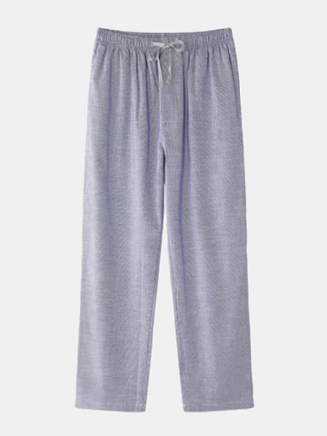 Hommes Coton Simple Plaine Respirant Léger Lâche Cordon Taille Maison Casual Pantalon De Sommeil