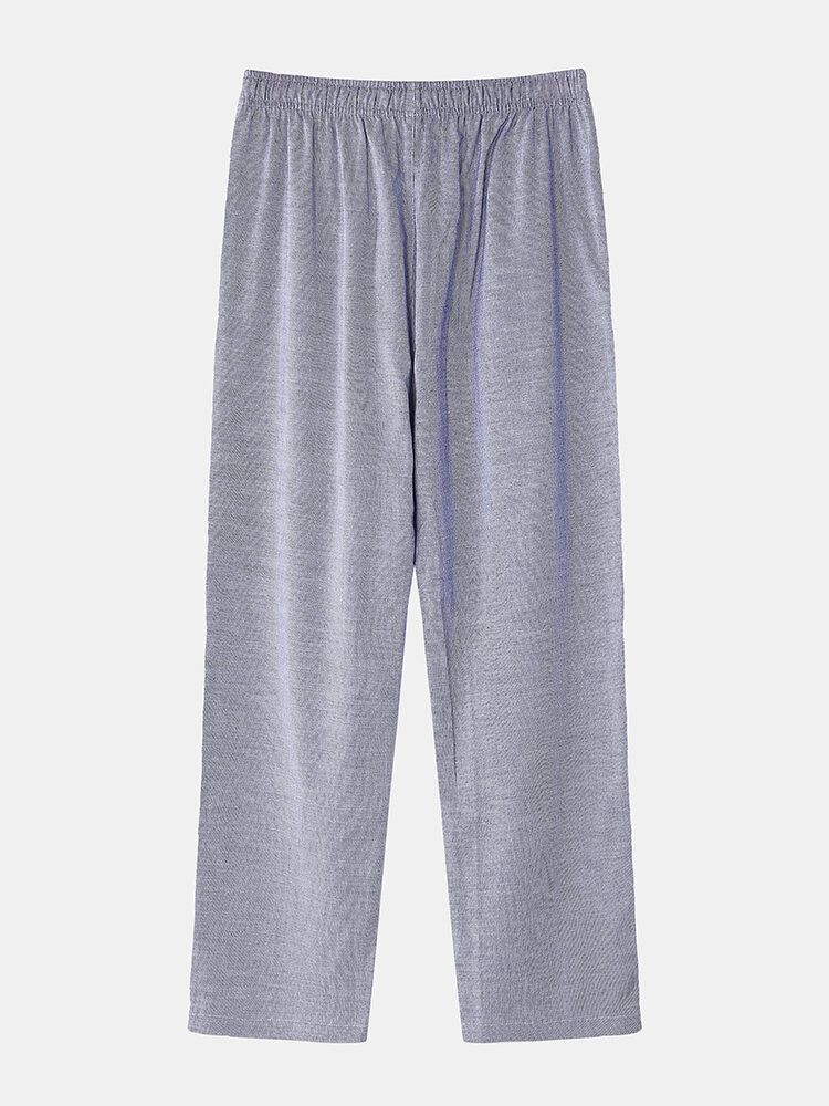 Hommes Coton Simple Plaine Respirant Léger Lâche Cordon Taille Maison Casual Pantalon De Sommeil