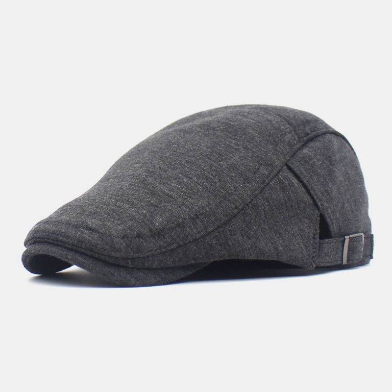 Hommes Coton Solide Couleur Réglable Avant Chapeau Plat Cap Béret Cap