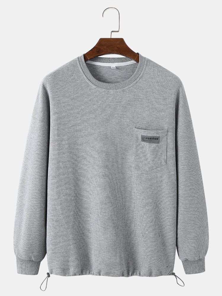 Hommes Coton Solide Poche Poitrine Rétrécir L'ourlet Simple Pull Sweat