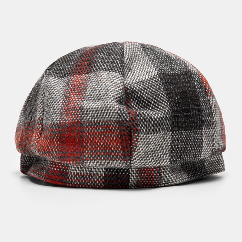 Hommes Coton Treillis Motif Octogonal Chapeau Style Britannique Extérieur Coupe-vent Chaud Casquette Plate