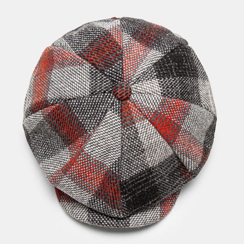 Hommes Coton Treillis Motif Octogonal Chapeau Style Britannique Extérieur Coupe-vent Chaud Casquette Plate