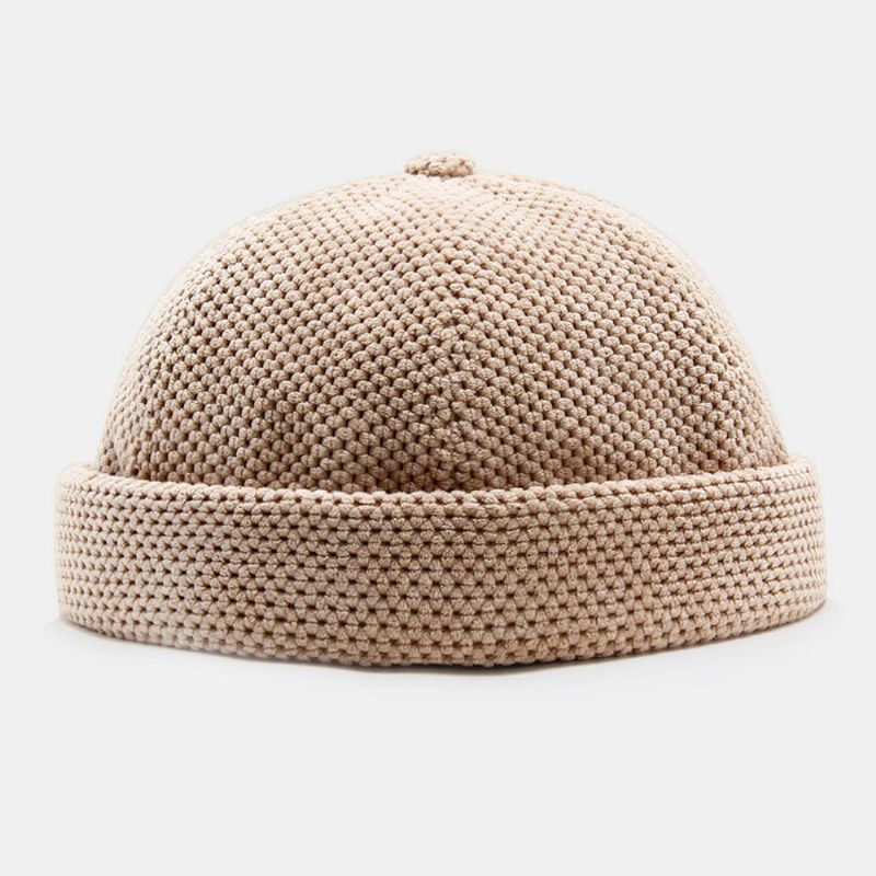 Hommes Coton Tricoté Solide Couleur British Vintage Brimless Beanie Landlord Cap Skull Cap