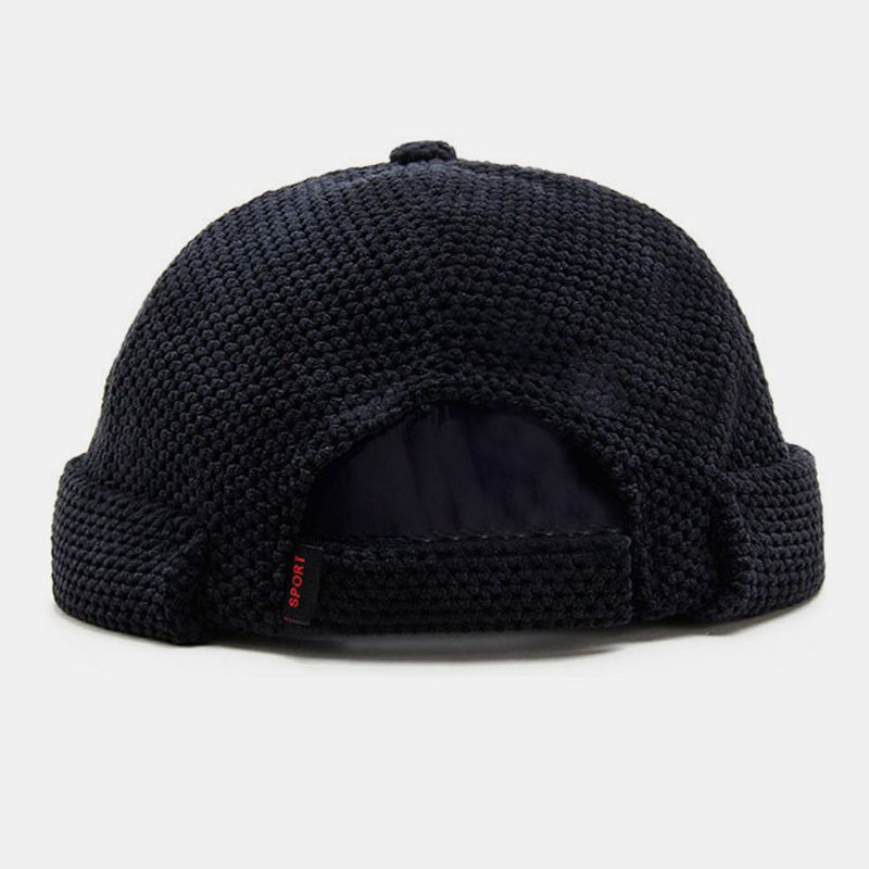 Hommes Coton Tricoté Solide Couleur British Vintage Brimless Beanie Landlord Cap Skull Cap