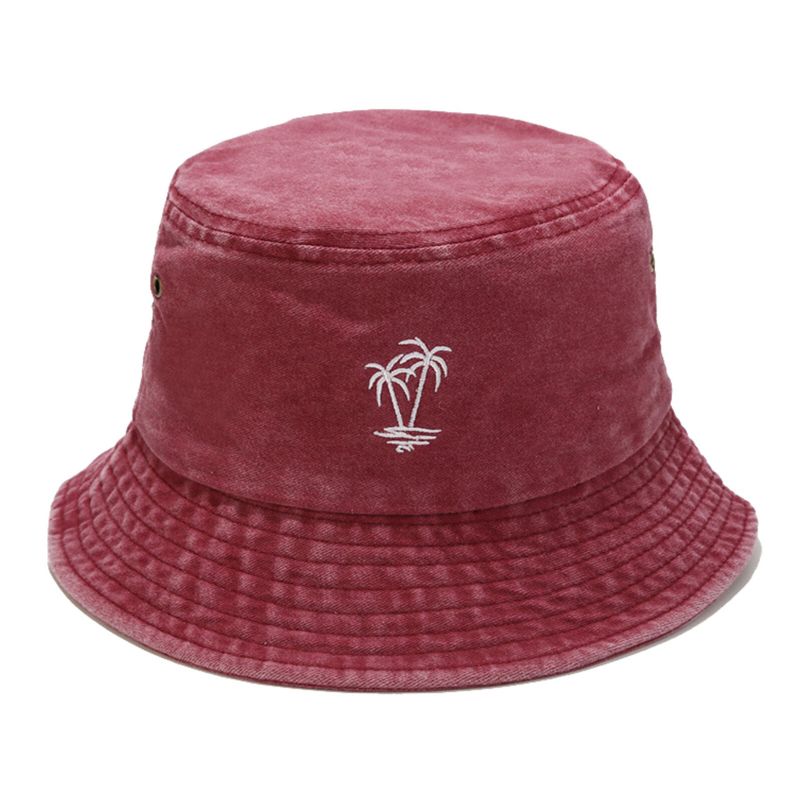 Hommes Coton Vintage Lavé Noix De Coco Brodé Sports De Plein Air Pêche Randonnée Chapeau Seau Chapeau