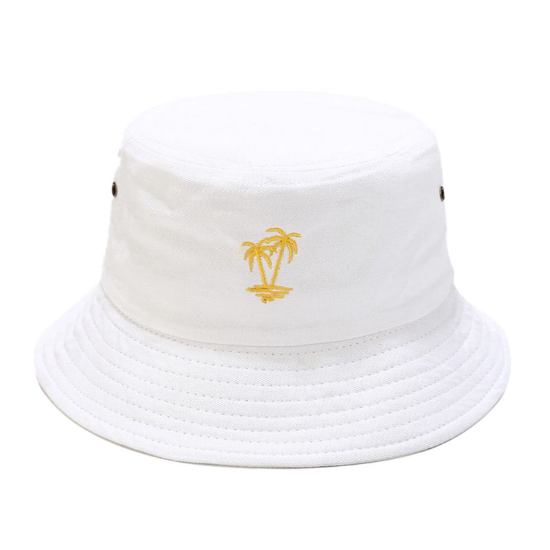 Hommes Coton Vintage Lavé Noix De Coco Brodé Sports De Plein Air Pêche Randonnée Chapeau Seau Chapeau