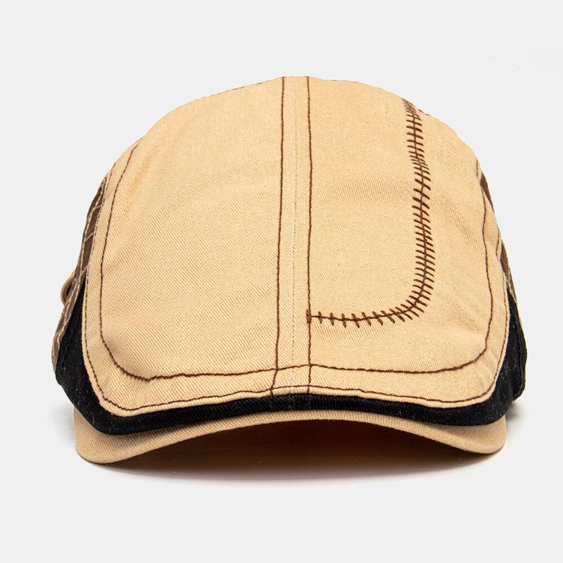 Hommes Couleur Assortie Main Suture Réglable Décontracté Parasol Béret Casquette Chapeau Plat