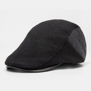 Hommes Couleur Correspondant Cuir Bord Plat Casquette Automne Hiver Chaud Décontracté Sauvage Bérets Avant Chapeau