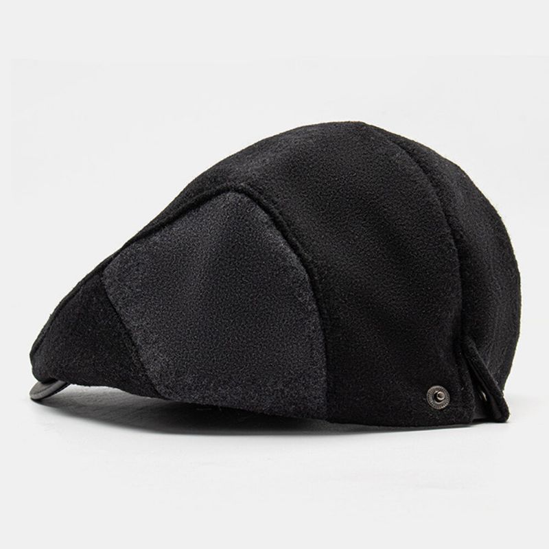 Hommes Couleur Correspondant Cuir Bord Plat Casquette Automne Hiver Chaud Décontracté Sauvage Bérets Avant Chapeau