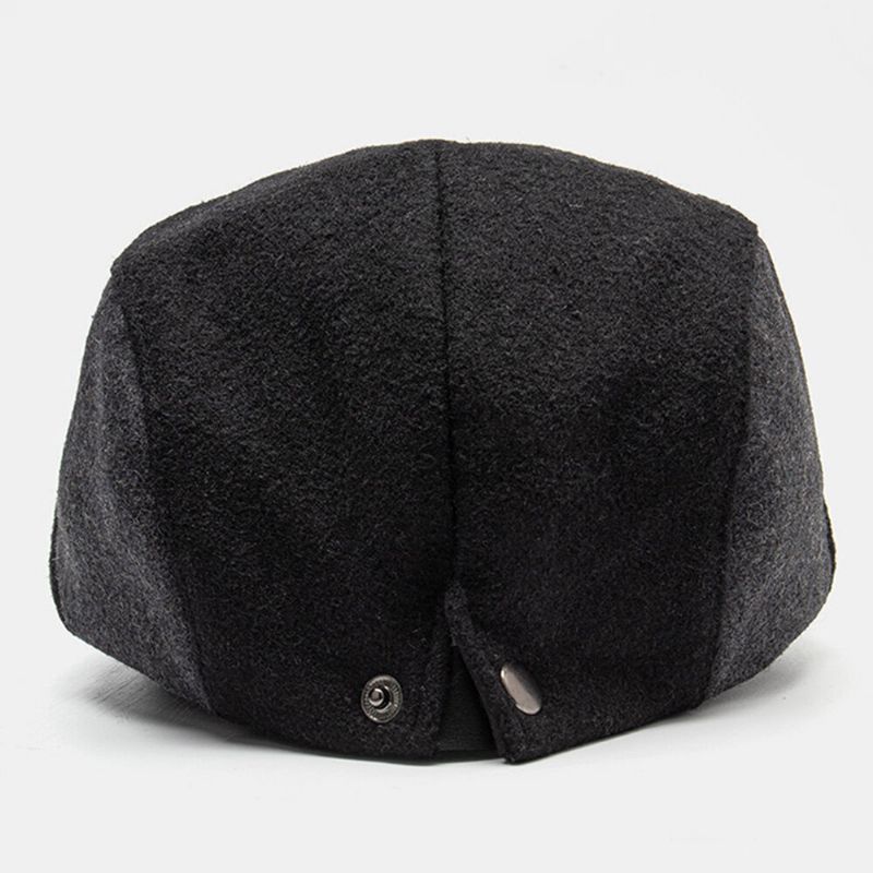 Hommes Couleur Correspondant Cuir Bord Plat Casquette Automne Hiver Chaud Décontracté Sauvage Bérets Avant Chapeau