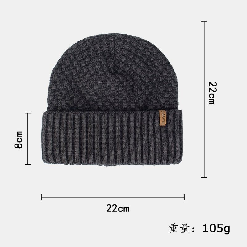 Hommes Couleur Unie Géométrique Jacquard Tricoté Chapeau Décontracté Acrylique Plus Velours Chaud Bonnet Sans Bord