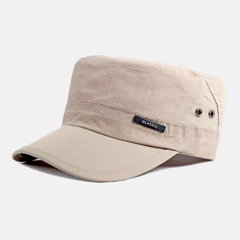 Hommes Couleur Unie Mince Respirant Plat Haut Chapeau Extérieur Décontracté Parasol Cadet Armée Casquettes Militaires Casquettes